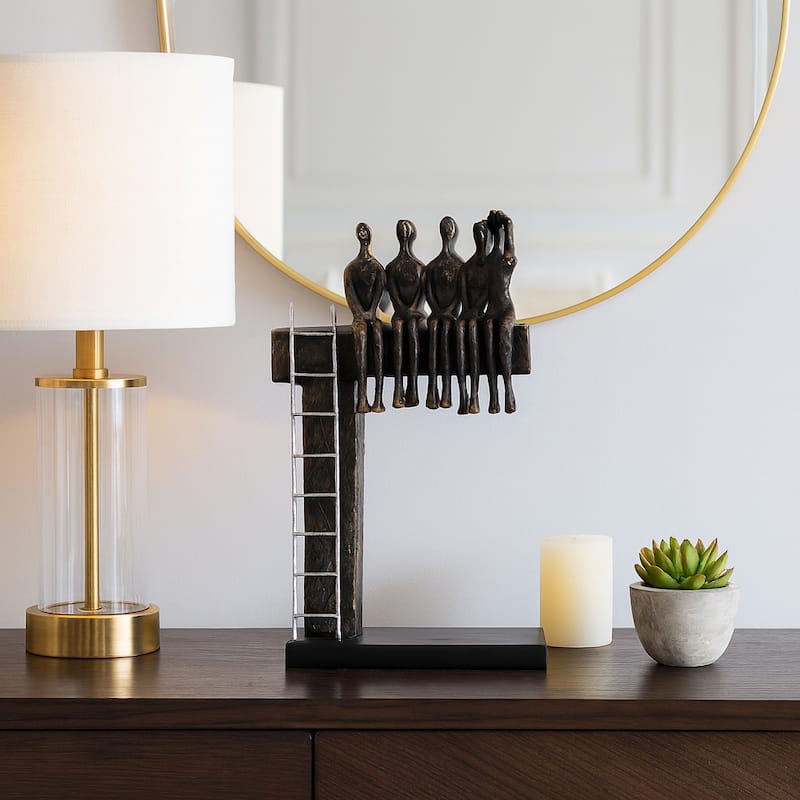 Decorative Abstract Figures on Ledge with Ladder - 15", Bronze & Black - 9" x 3" x 15"