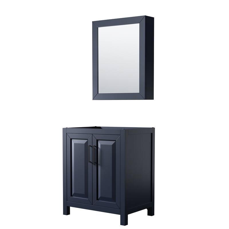 Daria 30-inch Single Vanity, No Top, Medicine Cabinet - Dark Blue, Black Trim, No Top