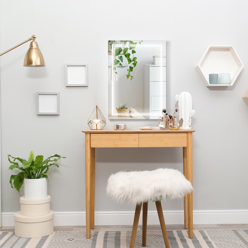 Silver Aluminum LED Bathroom Mirror, Square Outline Lighting and Touch - 31.5" W x 1.75" D x 23.5" H