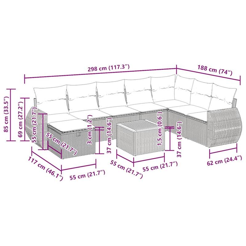 vidaXL Patio Sofa Set with Cushions Outdoor Furniture 9 Piece Poly Rattan