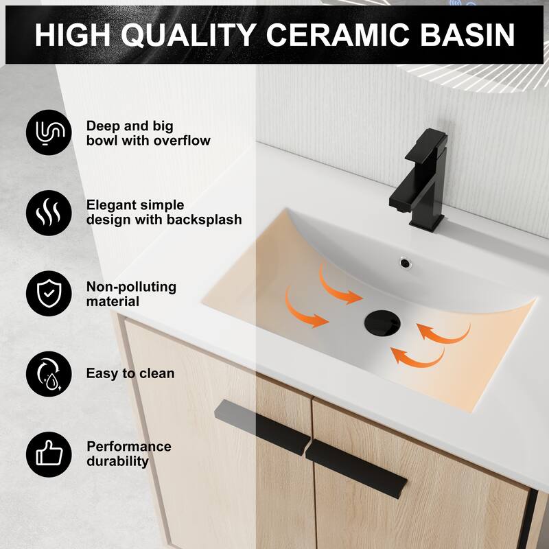 ARTCHIRLY 24/30 Inch Bathroom Vanity with Sink, Freestanding Bathroom Vanity with Soft Close Door and Adjustable Shelf