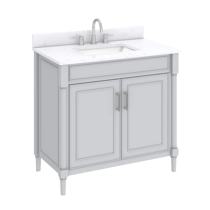 Avanity Bristol 37 in. Bath Vanity in Light Gray finish and Cala White Engineered Top