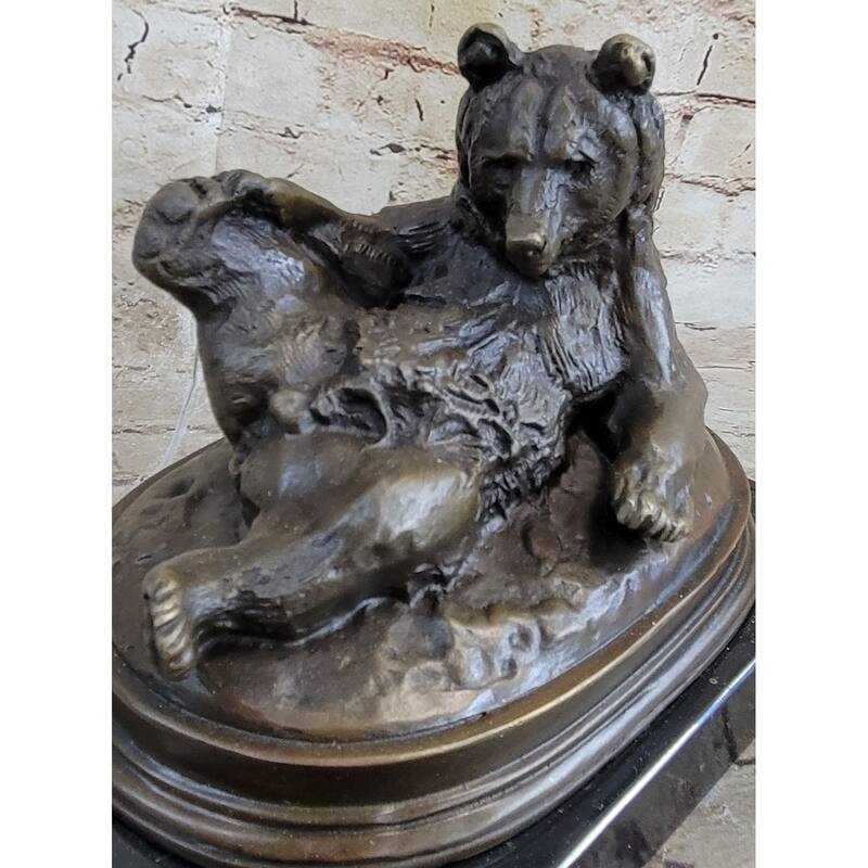 Grizzly Bear On His Back Bronze Sculpture Statue Home Office Decoration