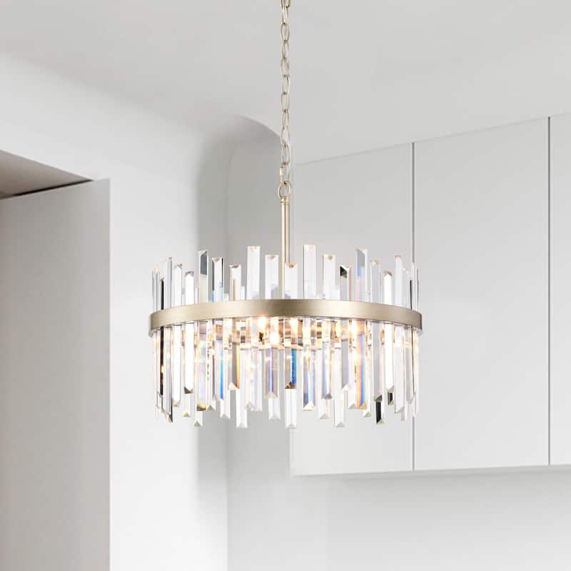 Casandra Brushed Champagne Silver 5-light Drum Crystal Chandelier