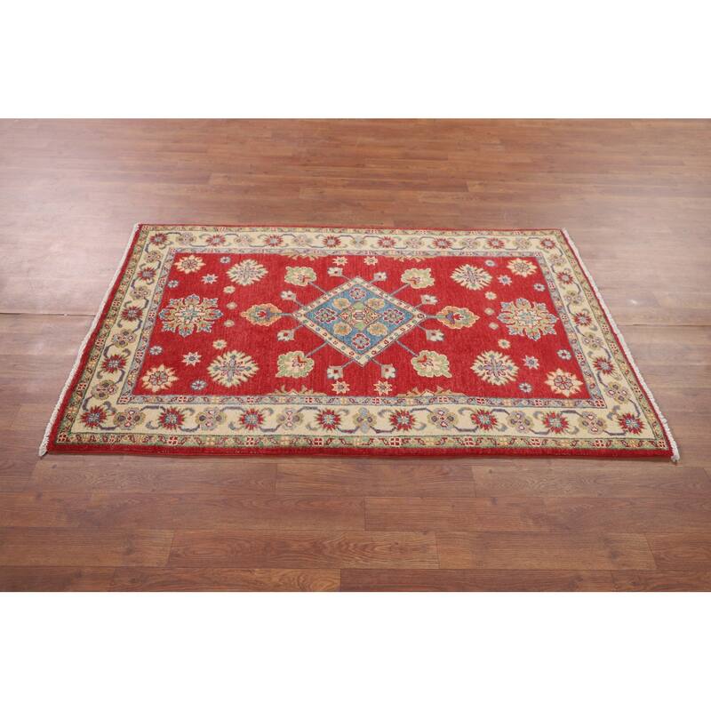 Traditional Red Kazak Accent Rug Handmade Wool Carpet - 3'2" x 4'11"