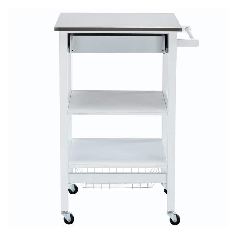 Kitchen Cart with 2 Wooden Shelves and 1 Drawer, White