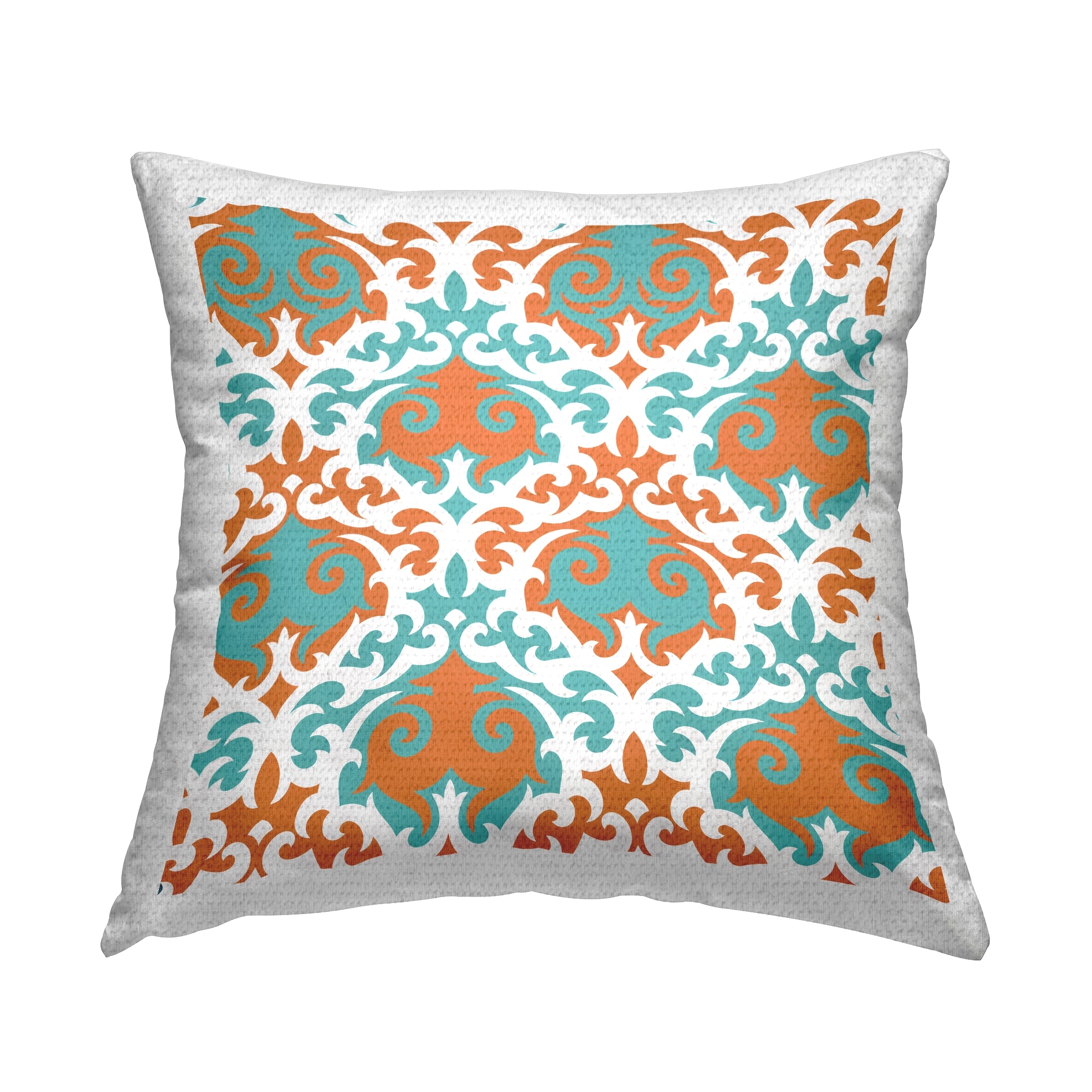 Stupell Orange & Blue Damask Pattern Printed Outdoor Throw Pillow Design by Irena Orlov