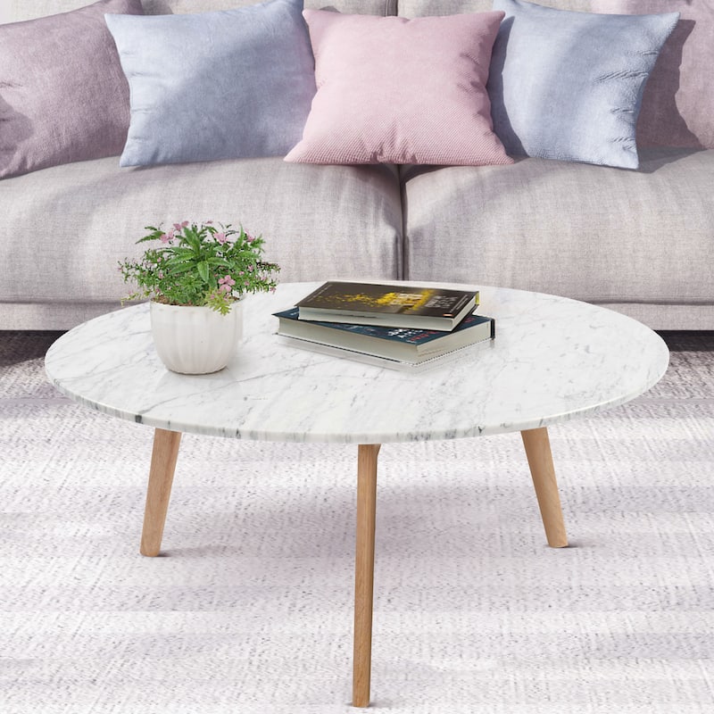 Carson Carrington Tangeberg 31-inch Round Marble Coffee Table with Oak Legs