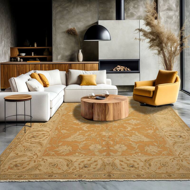 8'2''x9'6'' Hand Knotted Wool Gold Agra Traditional Rug - 8' 2'' x 9' 6'' - 8' 2'' x 9' 6''
