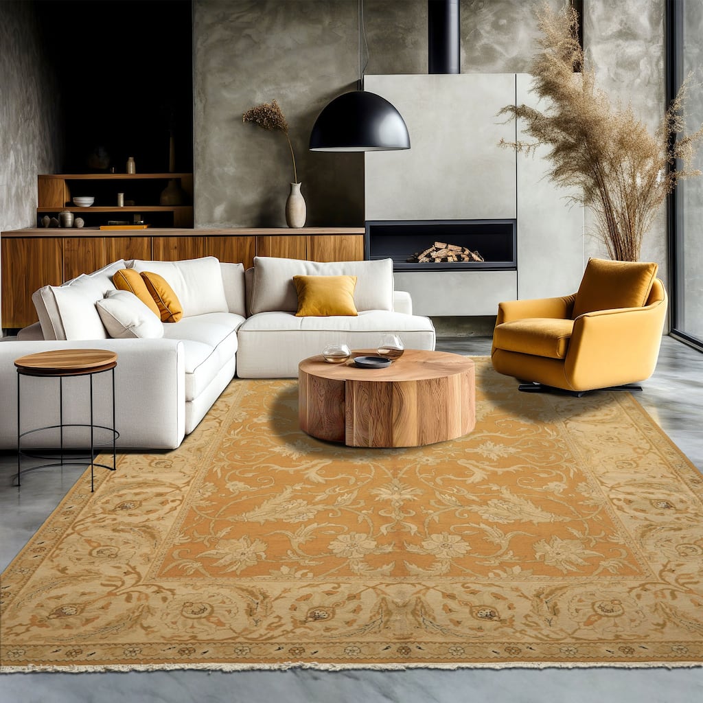 8'2''x9'6'' Hand Knotted Wool Gold Agra Traditional Rug - 8' 2'' x 9' 6''
