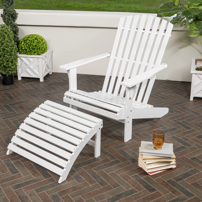 Shoreham 2-Piece Traditional Rustic Acacia Wood Adirondack Chair with Detachable Ottoman, by JONATHAN Y