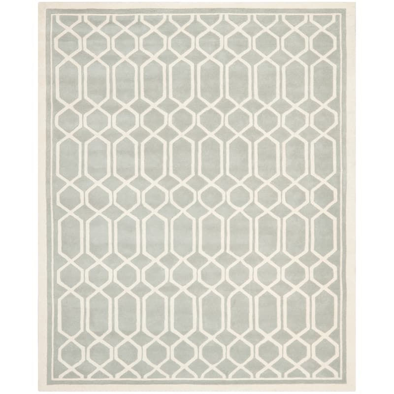 SAFAVIEH Handmade Chatham Pareshka Modern Moroccan Wool Rug - 8'9" x 12' - Grey/Ivory