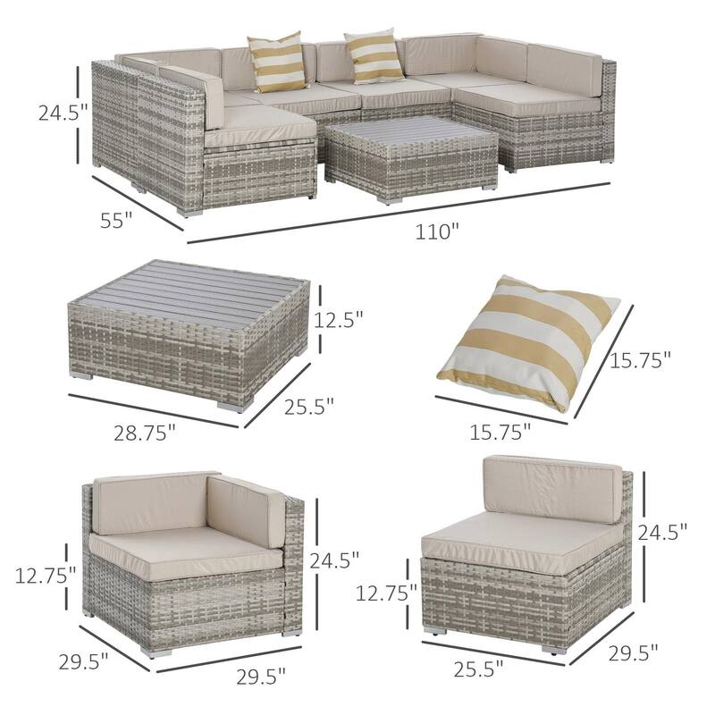 7PCS Patio Sectional, All Weather PE Rattan Sofa Coffee Table