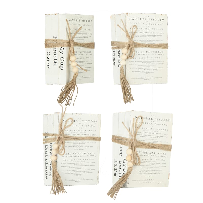 Wood Block Books with Saying and Jute Tie, Set of 4 Styles