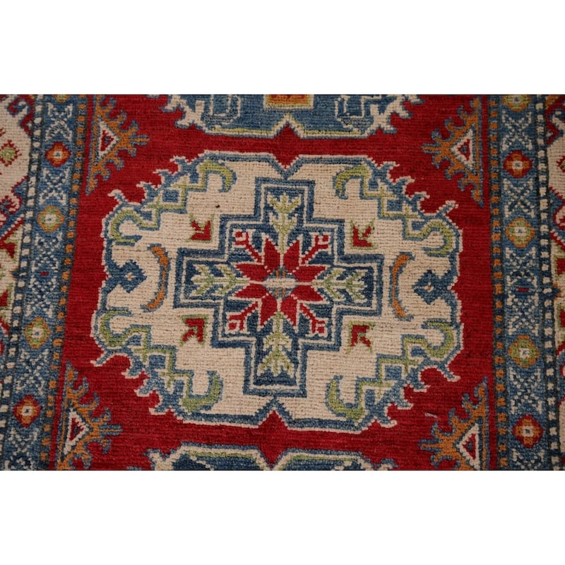 Traditional Kazak Accent Rug Hand-Knotted Red Wool Carpet - 3'3" x 5'4"