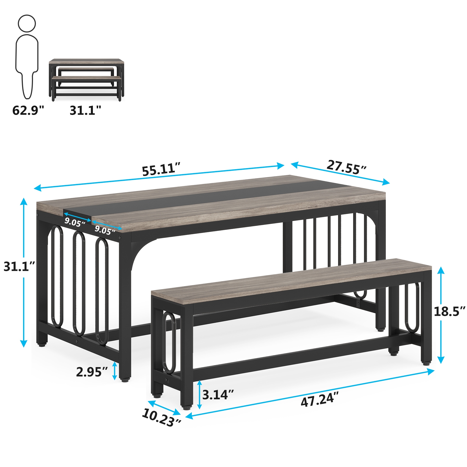 Bench size for dining hotsell table