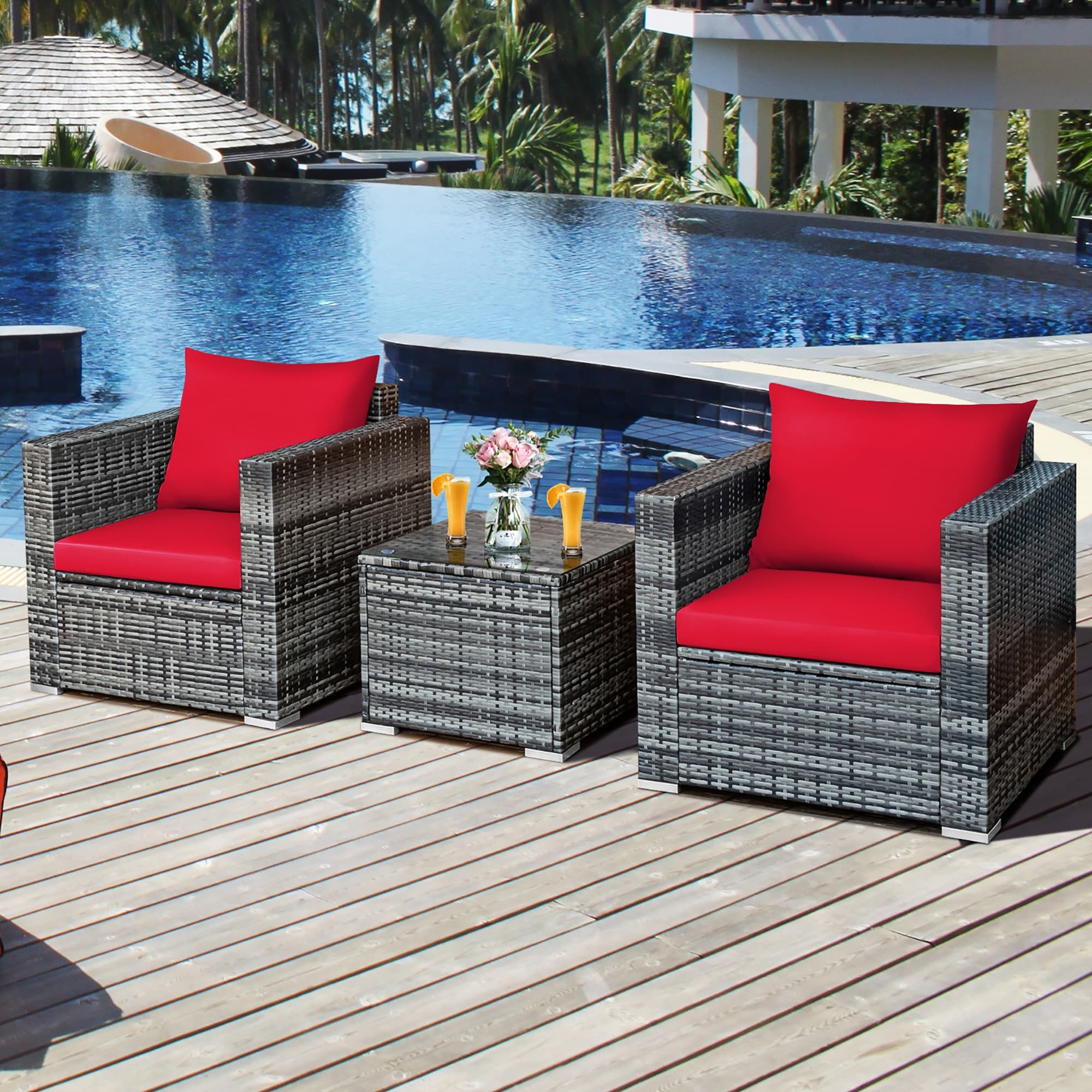 Costway 3 piece cushioned outdoor wicker patio set shop