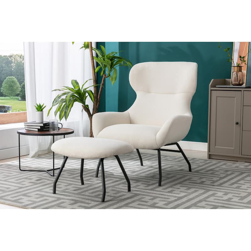 Porthos Home Autry Fabric Wingback Accent Chair and Ottoman Set with Steel Legs