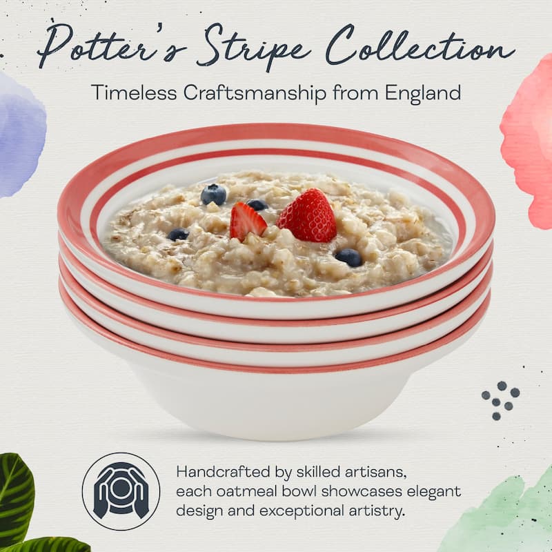 Portmeirion Set of 4 Potters Stripe Oatmeal Bowls - 6.5" D x 2" H