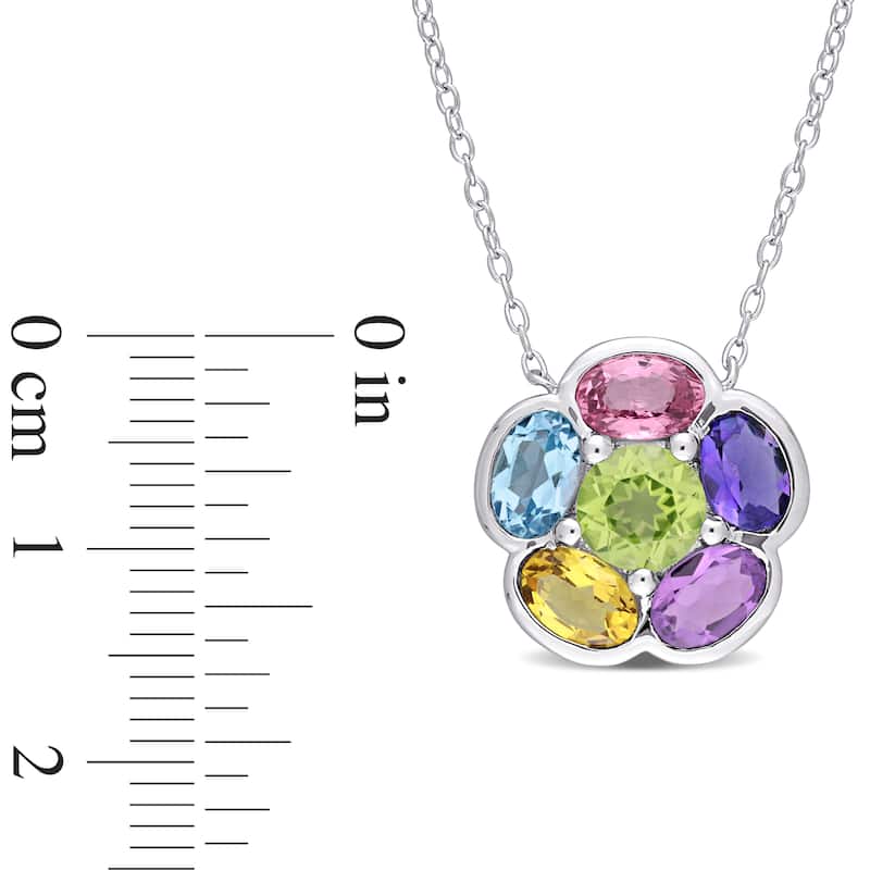 Miadora 3 1/3ct TGW Multi-Gem Floral Pendant Sterling Silver