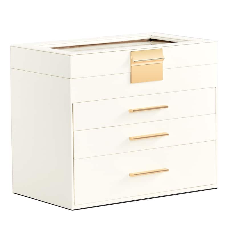 White-Pink Wood Jewelry Box with Velvet Lining and Clear Acrylic Top - 9.9” W x 6” D x 8.5” H