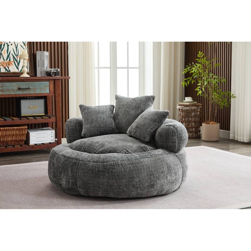 Round Bean Bag Chairs for Soft Chenille Cover - Grey