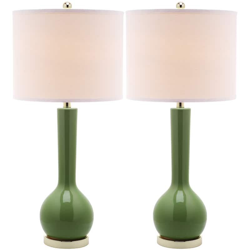 SAFAVIEH Lighting 31-inch Mae Long Neck Ceramic Green Table Lamp (Set of 2) - 14"x14"x30.5"