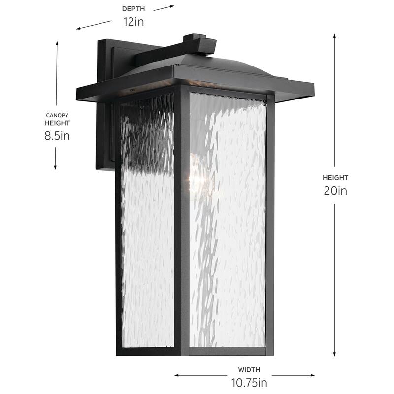 Kichler Lighting Capanna 1-Light Extra-Large Wall Light with Clear Water Glass in Textured Black