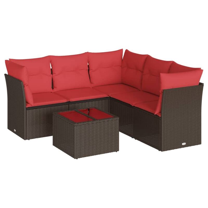 vidaXL 5/6 Piece Patio Sofa Set with Cushions Brown/Gray Poly Rattan - 24.4 x 24.4 x 27.2