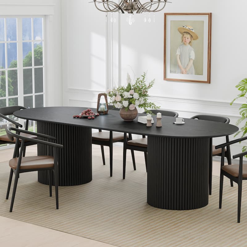 86" Big Solid Wood Oval Dining Table Kitchen Table for Family - Black