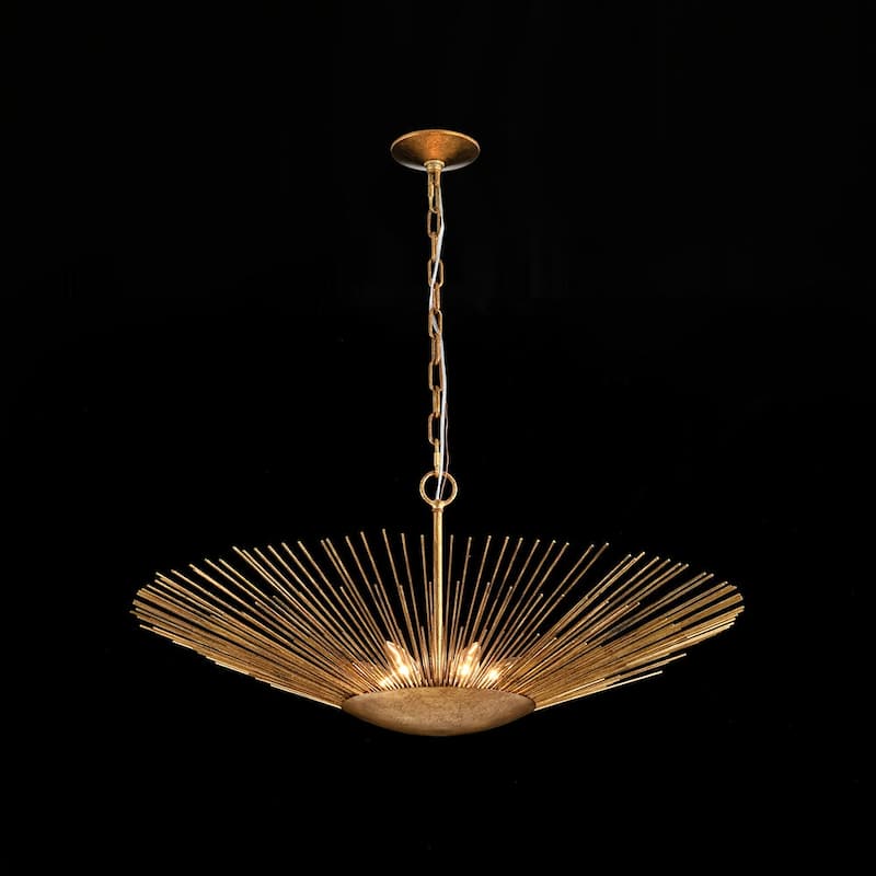 6-Light Vintage Luxury Gold Foiled Wide Wide Sunburst Chandelier 32in