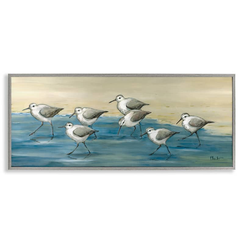 Stupell Sandpiper Bird Flock Beach Shoreline Framed Giclee Texturized Wall Art, Design By Paul Brent - 30 x 13 - Grey