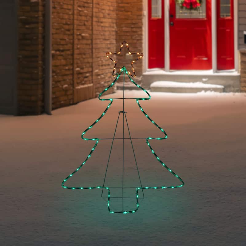 38.5" Lighted Christmas Tree Silhouette Outdoor Christmas Decor - White