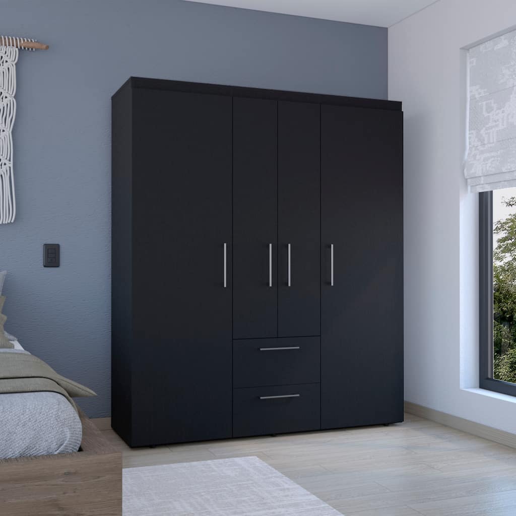19.8" Modern Four-door Armoire with Multiple Storage Options and Metal Accents