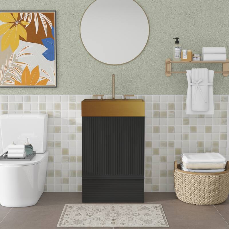 20"Bathroom Vanity with Stainless Steel Sink - Black