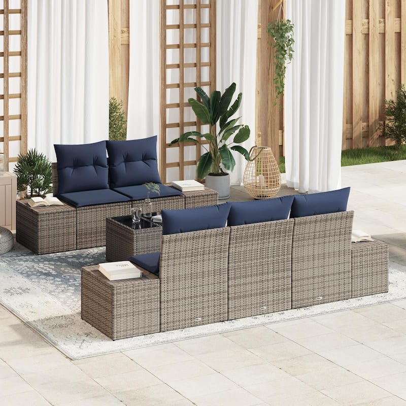 vidaXL 6 Piece Garden Sofa Set with Cushions - 94.1×24.4×27.2 - Grey