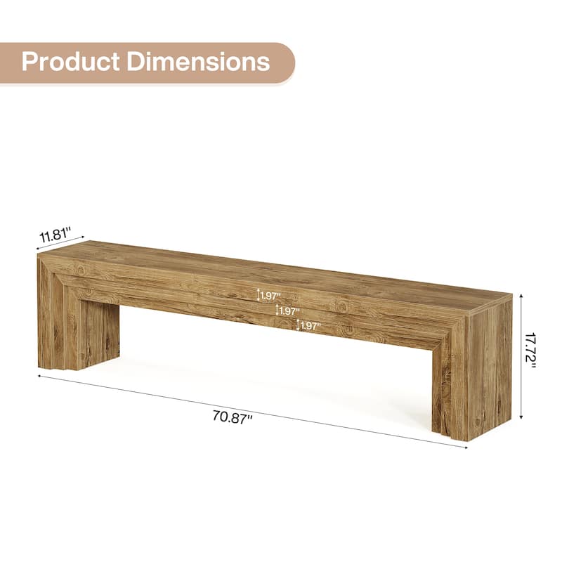 70.9-Inch Wooden Dining Bench, Extra Long Kitchen Bench Seating for Dining/Living Room, Entryway, Bedroom
