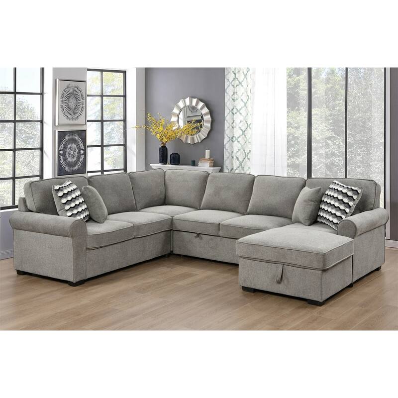 Removable Cushions Sectional Sofa with Storage Chaise and 4 Pillows