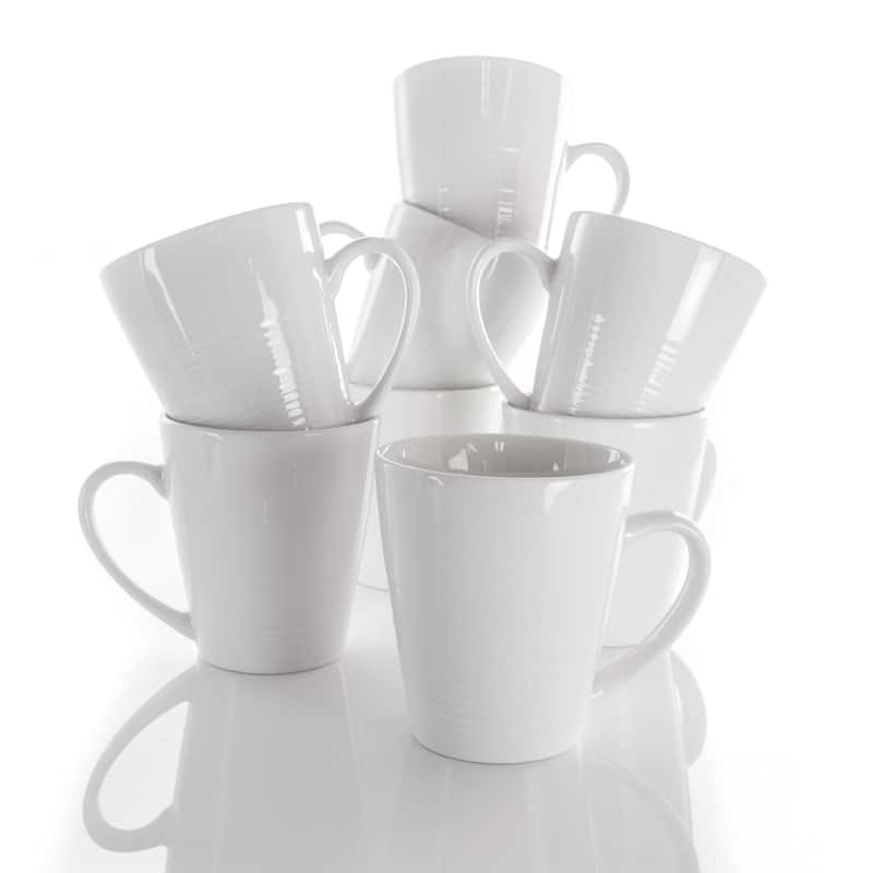 12 Ounce Sturdy Porcelain Mug 8 Piece Set in White