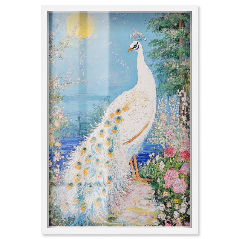 Peacock in Paradise Shadowbox by Art Remedy - White - 16" x 24"