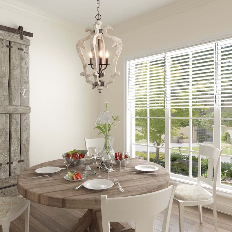 The Gray Barn 3-Light Wood Lantern Chandelier Foyer Pendant Light - W 16.5"x H 29"