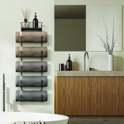 Five Level Bathroom Towel Rack Holder and Organizer - Black
