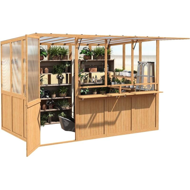 AECOJOY Heavy Duty Wood Greenhouse, Greenhouses for Outdoors with Openable Window & Lockable Door