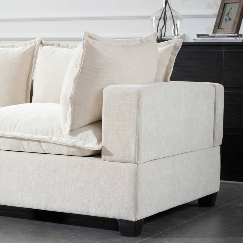 117.5" U-Shaped Chenille Sectional Sofa with Movable Storage Ottoman