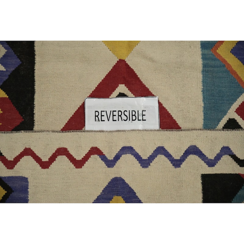 Hand Woven Oriental 100% Wool Carpet Southwestern Modern Beige & Ivories Kilim Runner Rug - 18' 1'' X 5' 5''