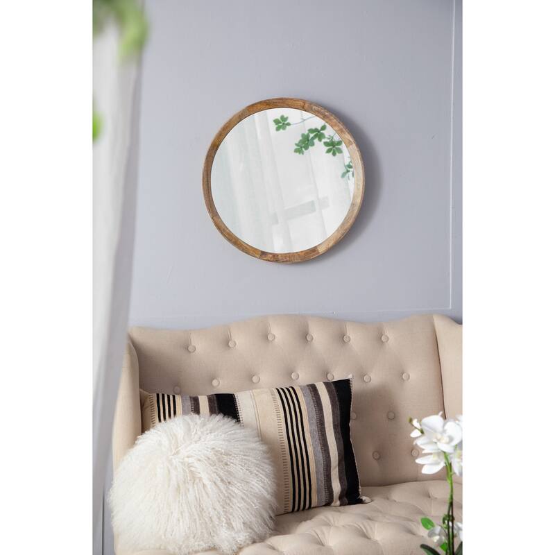 D20x1.5"Transitional Decor Style Mango Wood Wall Mirror Wall Decor with Frame of Solid Mango Wood - Natural