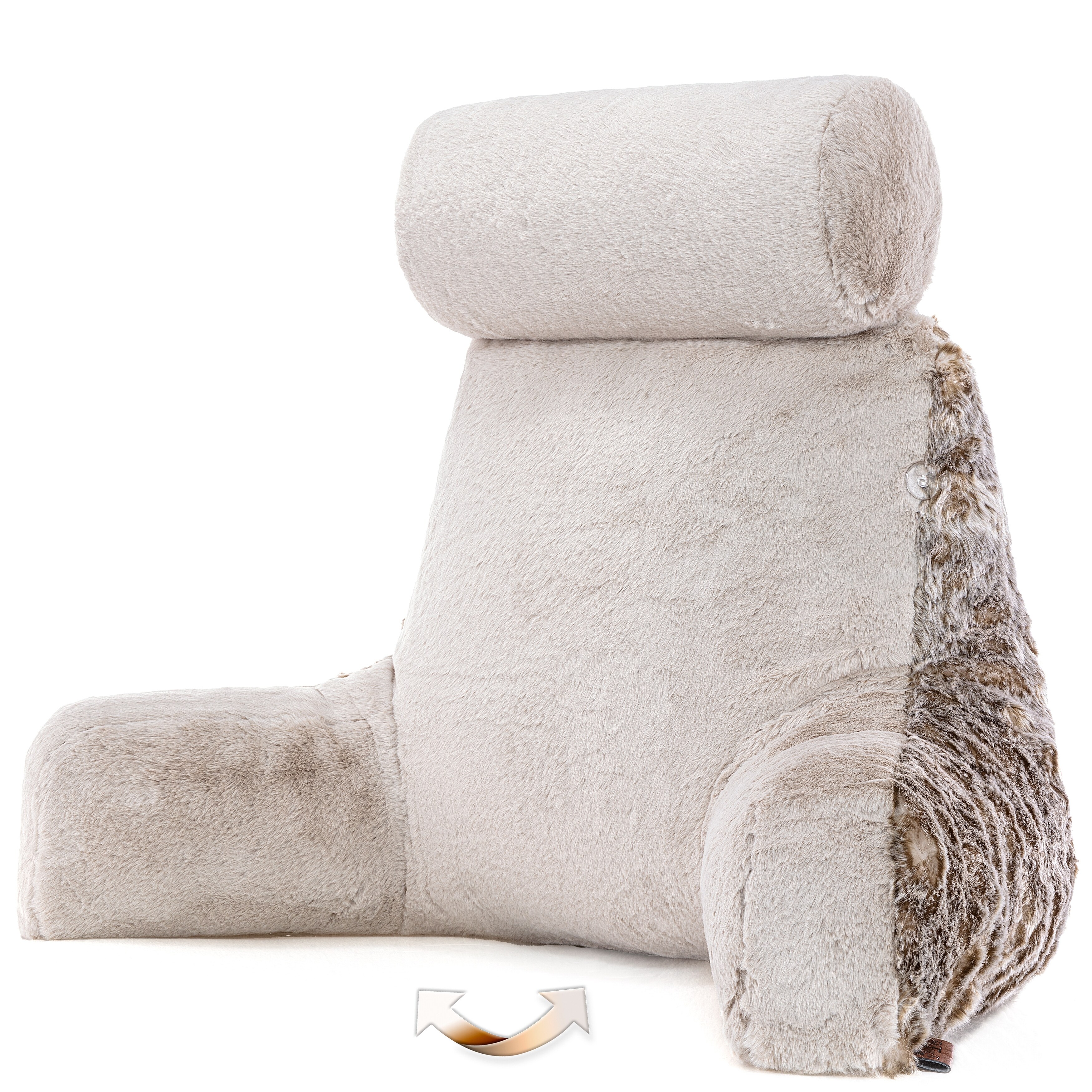 Medium Husband Pillow Ultra Rare Baby Chinchilla 2 tone Reversible Double Sided Fabulous Faux Fur Bed Rest Pillow with Arm Firm Specialty