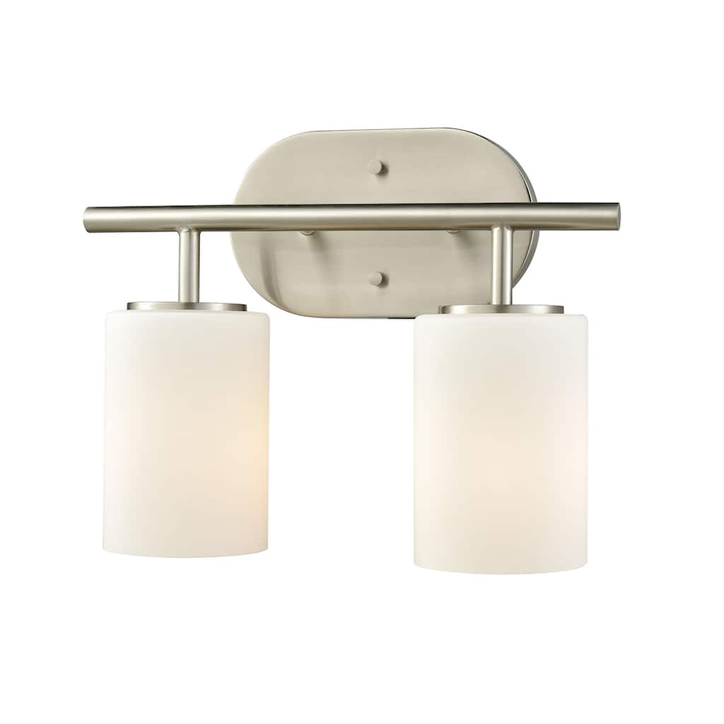 Elk Home Pemlico Satin Nickel With White Glass 2 Light Vanity Light