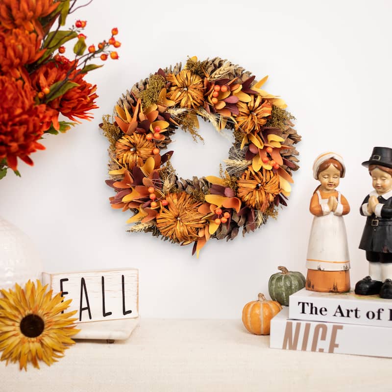 Mini Pumpkins and Berries Autumn Harvest Wreath - 13" - Unlit