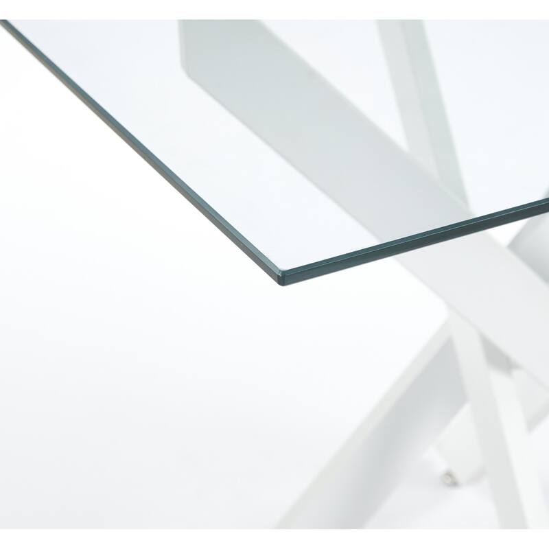 35.4"L Square Dining Table with Metal Cross Leg